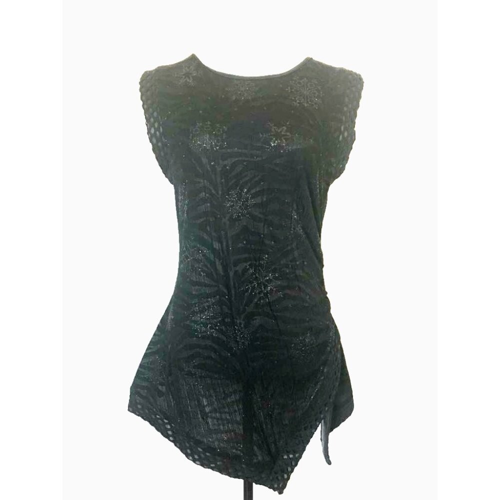 FRANK LYMAN Design Sleeveless Tunic Top Size 12 Asymmetrical Hem Glittery Detail